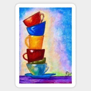 Piled cups colorful pastel art Sticker